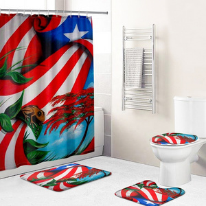 Custom Puerto Rico Flag Shower Curtains Bathroom Set Wholesale Luxury Waterproof Polyester 4 Piece Cortina de bano Toilet Sets