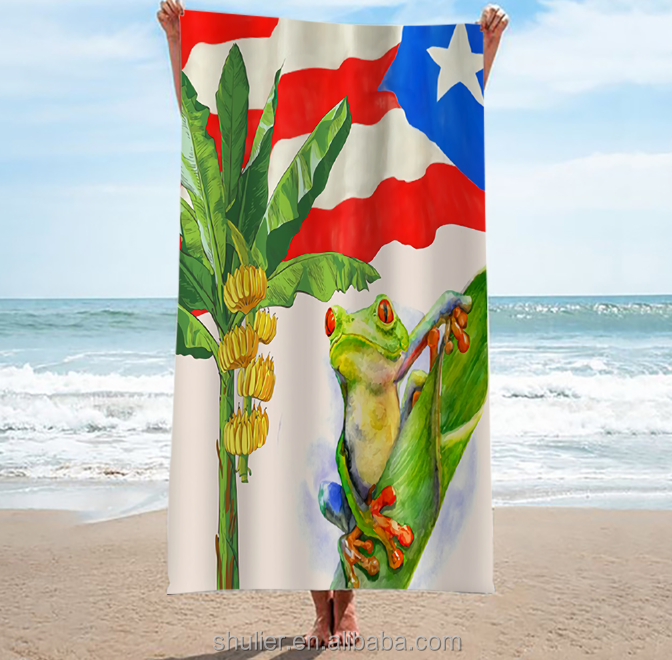 Custom Printed Puerto Rico souvenir  Bath Towel Desert Sand Beach Towel With Tassel Cotton Turkish Beach Towel