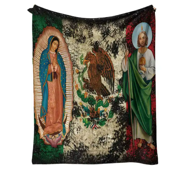 Custom North America Mexico San Judas Tadeo and Virgin of Guadalupe Character God Sublimation Polyester Fleece Blanket