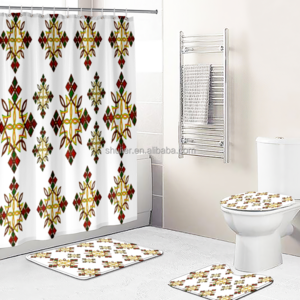 custom  4 Pieces  Bathroom Decor Ethiopian Cross Meskel Waterproof Fabric Bath Curtain with Hooks,Bathroom Shower Curtain 72" X