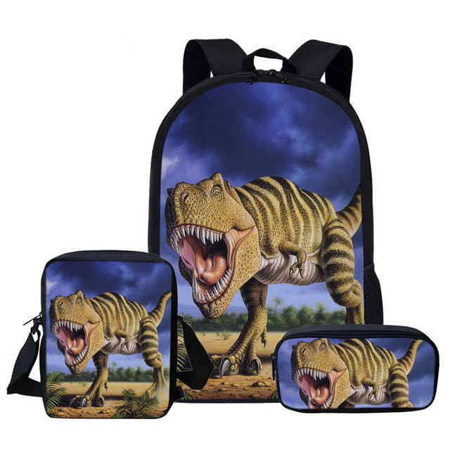 Cartoon Dinosaur 3 pcs Set Customised Sac Dos Boys Kids Backpack Student Children Mochilas School Bags