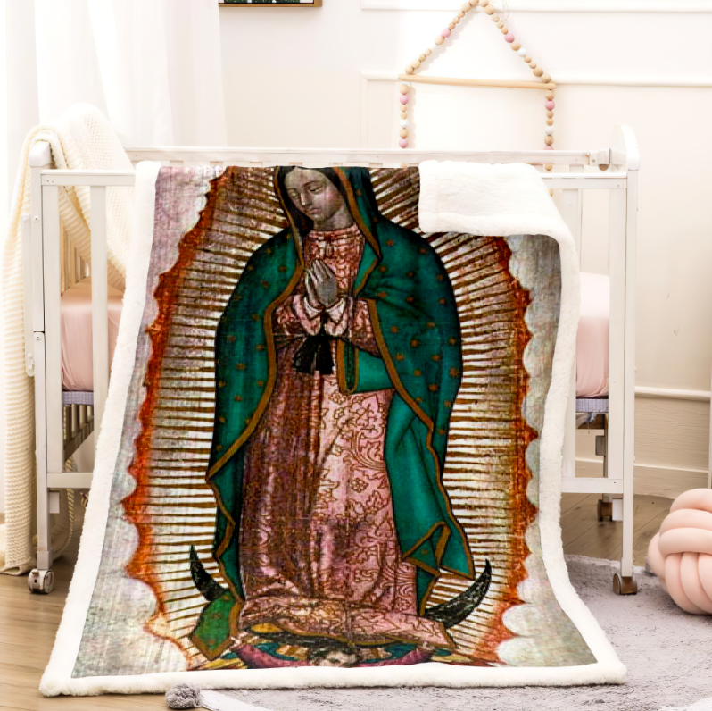 Custom North America Mexico San Judas Tadeo and Virgin of Guadalupe Character God Sublimation Polyester Fleece Blanket