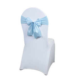 blue Chair back flower bow tie hotel wedding wedding supplies props chair cover satin elastic free tie decoration