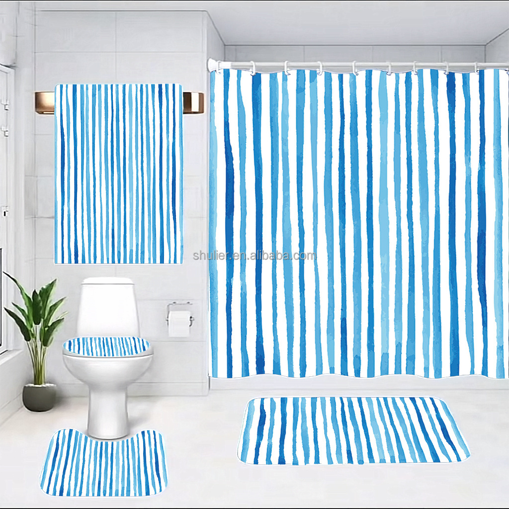 5pcs towel Bathroom Sets Shower Curtain Set 4 Pcs Waterproof Toilet Cover Mat Non Slip Rug Shower Curtain For Decoration