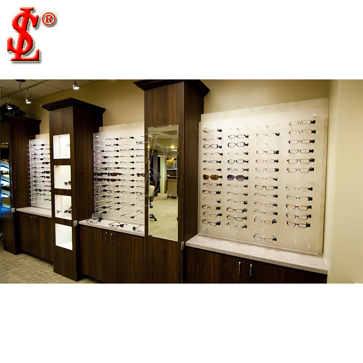 Wall Mount Wood Spectacle Locking Display Stand Sunglass Shop Design Optical Display Cabinets Optical Frame Display Furniture