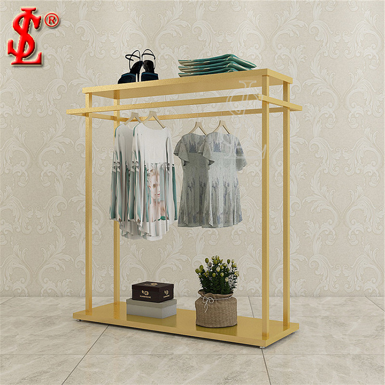 Custom Single Free Standing Clothing Display Rack Furniture Gold Shiny RACKS