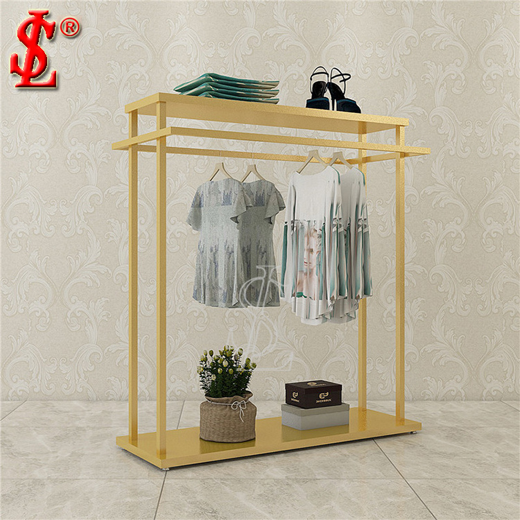 Custom Single Free Standing Clothing Display Rack Furniture Gold Shiny RACKS