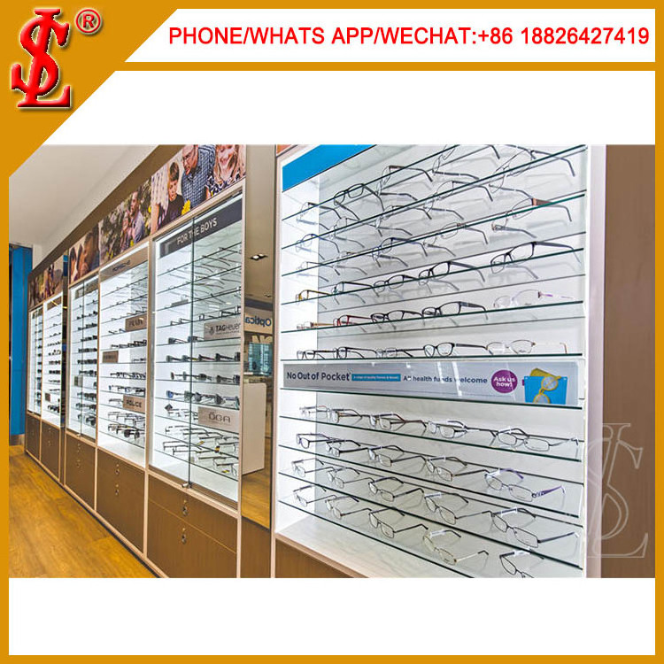 Wall Mount Wood Spectacle Locking Display Stand Sunglass Shop Design Optical Display Cabinets Optical Frame Display Furniture