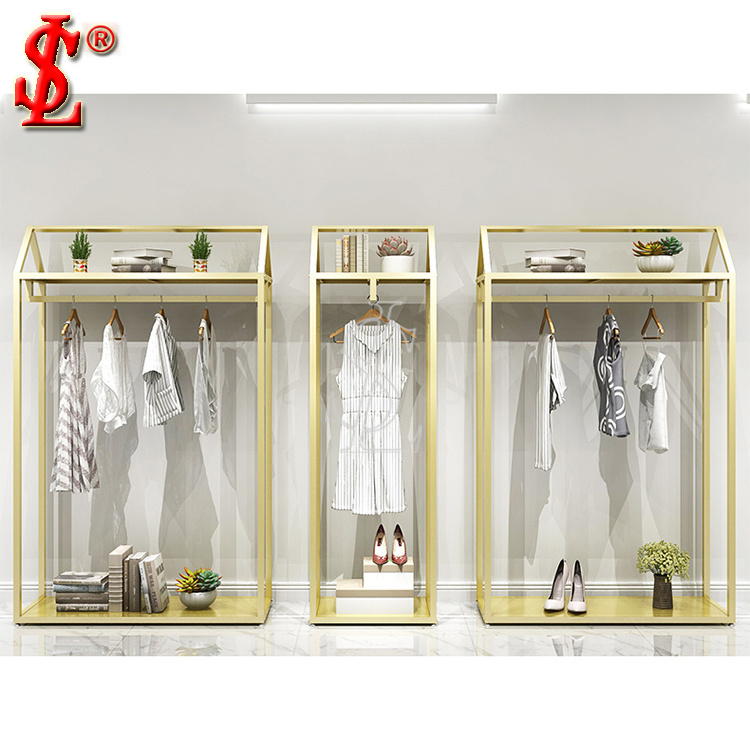 Custom Single Free Standing Clothing Display Rack Furniture Gold Shiny RACKS