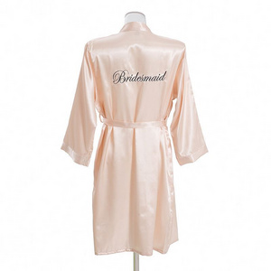 Hot sell Colors Solid summer silk satin pajama Robe Custom Embroidery logo Women Bridesmaid Robes Sleepwear