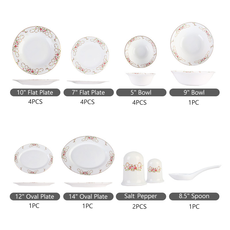 18Pcs Modern Luxury Stackable Decals Dinnerware Pakistan Style Opalware Wedding Dinner Set