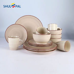 Wholesale Antique Crockery Rustic Dinner Set 16 piece Glazed Ceramic Stoneware Dinnerware Set for 4