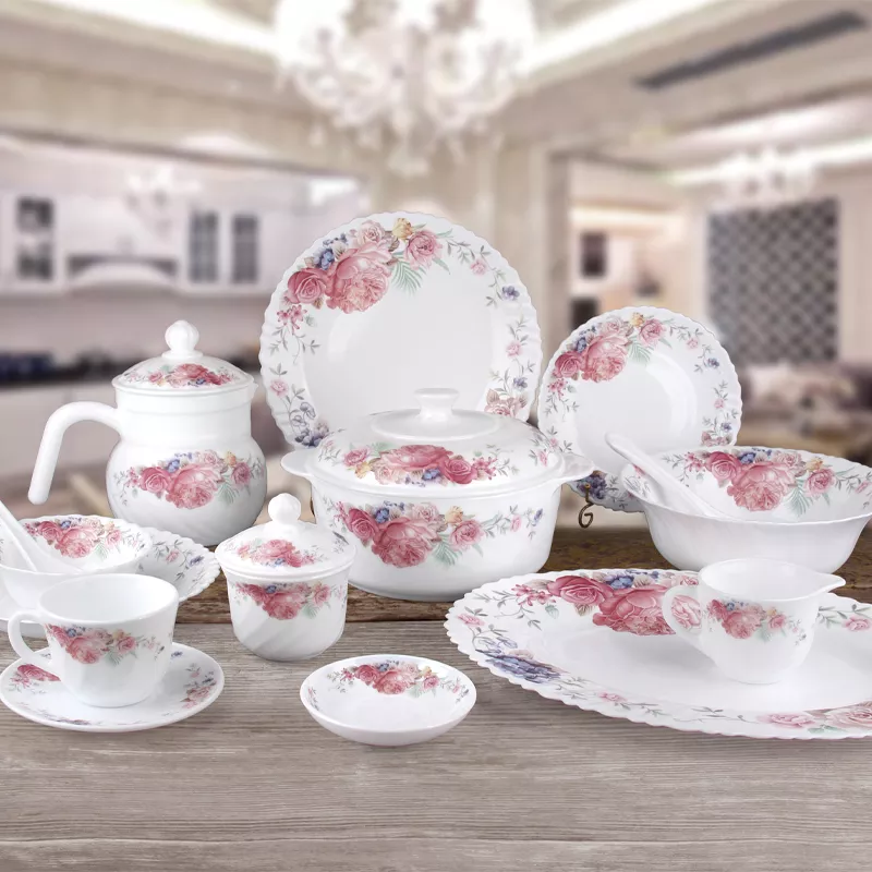 Luxury High Quality Opal Glassware 72 Pcs Crockery Dinnerware Set for Wedding Home Use