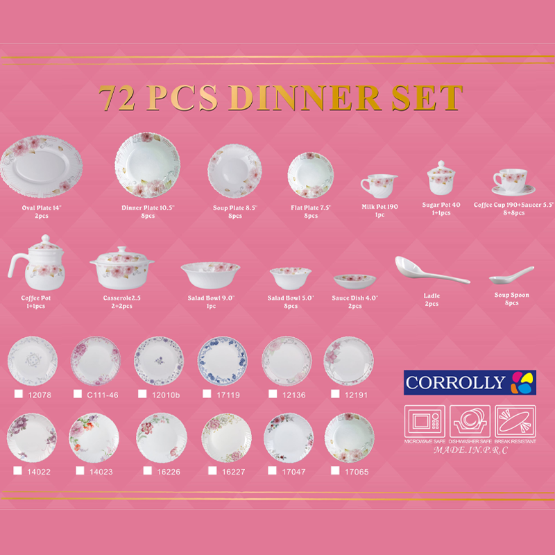 Luxury High Quality Opal Glassware 72 Pcs Crockery Dinnerware Set for Wedding Home Use