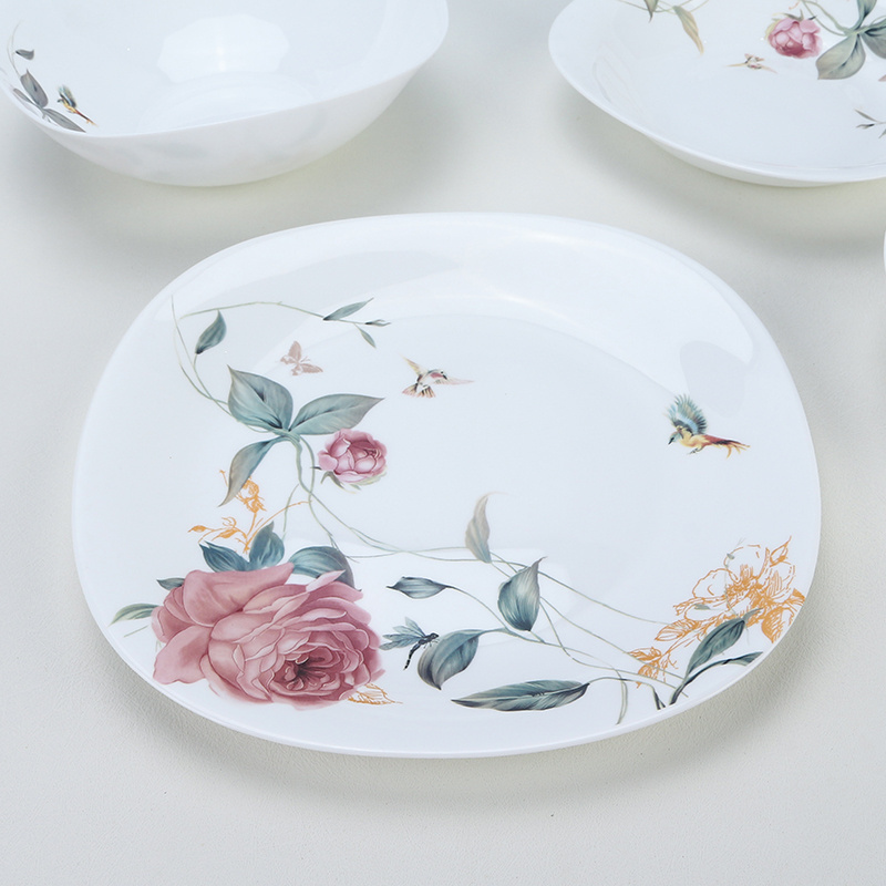 Opal glass charger plates wholesale white ceramic dinner plates Square Flower Decor glass dinner plates