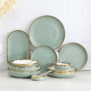 Green crockery dinnerware sets plates sets dinnerware ceramic dinner porcelain dinnerware set