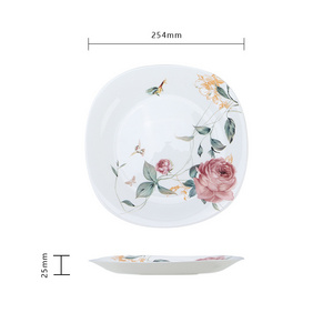 Opal glass charger plates wholesale white ceramic dinner plates Square Flower Decor glass dinner plates