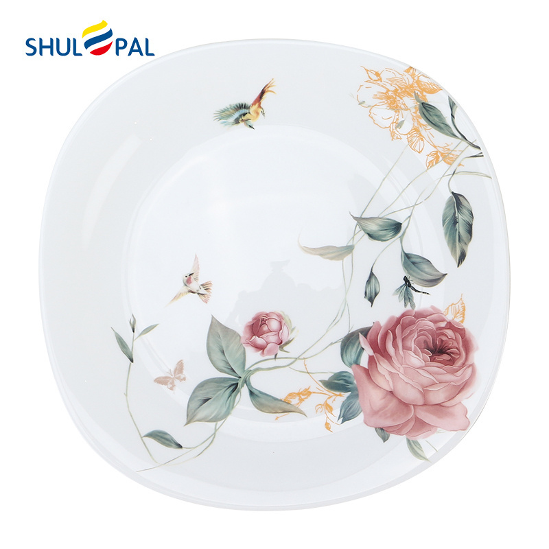 Opal glass charger plates wholesale white ceramic dinner plates Square Flower Decor glass dinner plates