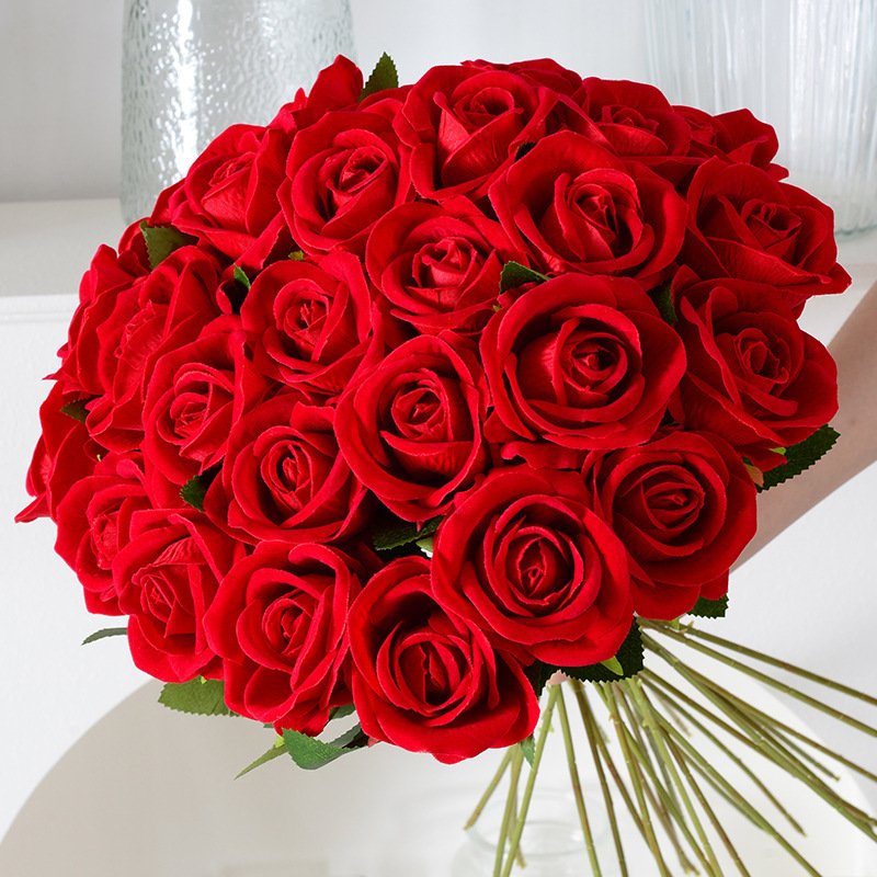 Wedding red flowers giant velvet real looking rose decoration artificial flower