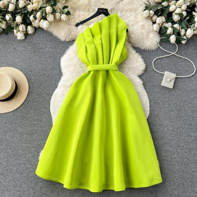 Luxury Three Dimensional Tube Dress Women's Elegant Retro Slimming Dress Female Collarless High Waist Dress