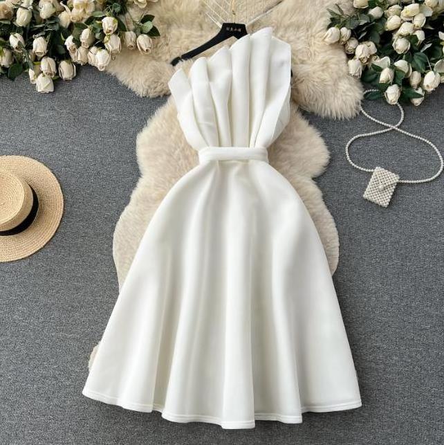 Luxury Three Dimensional Tube Dress Women's Elegant Retro Slimming Dress Female Collarless High Waist Dress