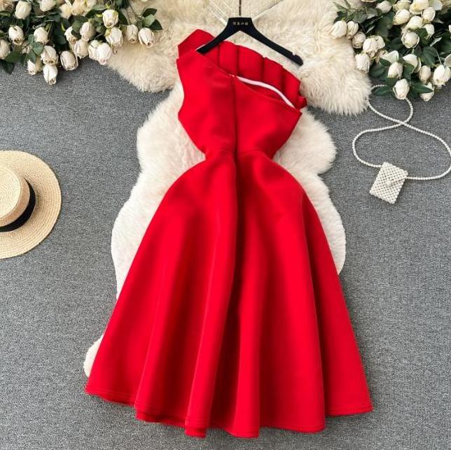 Luxury Three Dimensional Tube Dress Women's Elegant Retro Slimming Dress Female Collarless High Waist Dress