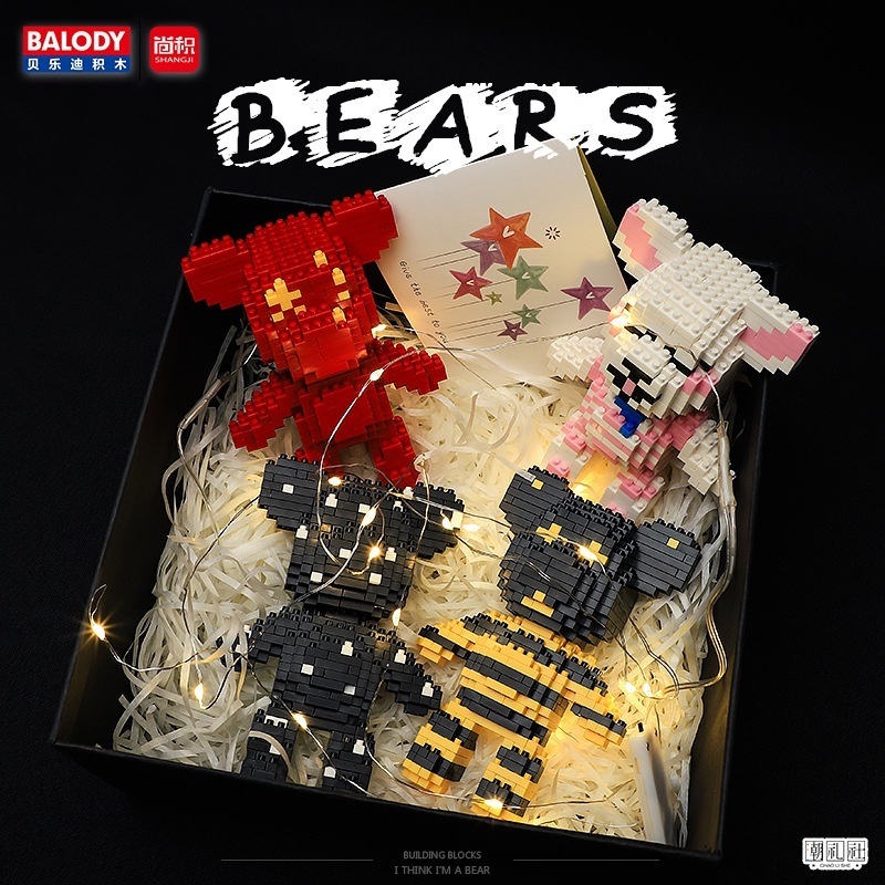 MINI Blocks Cute Brick Bear Cartoon Auction Figures Bearbrick for Kids Gifts Gloomy Children Toys Girls Birthday Present