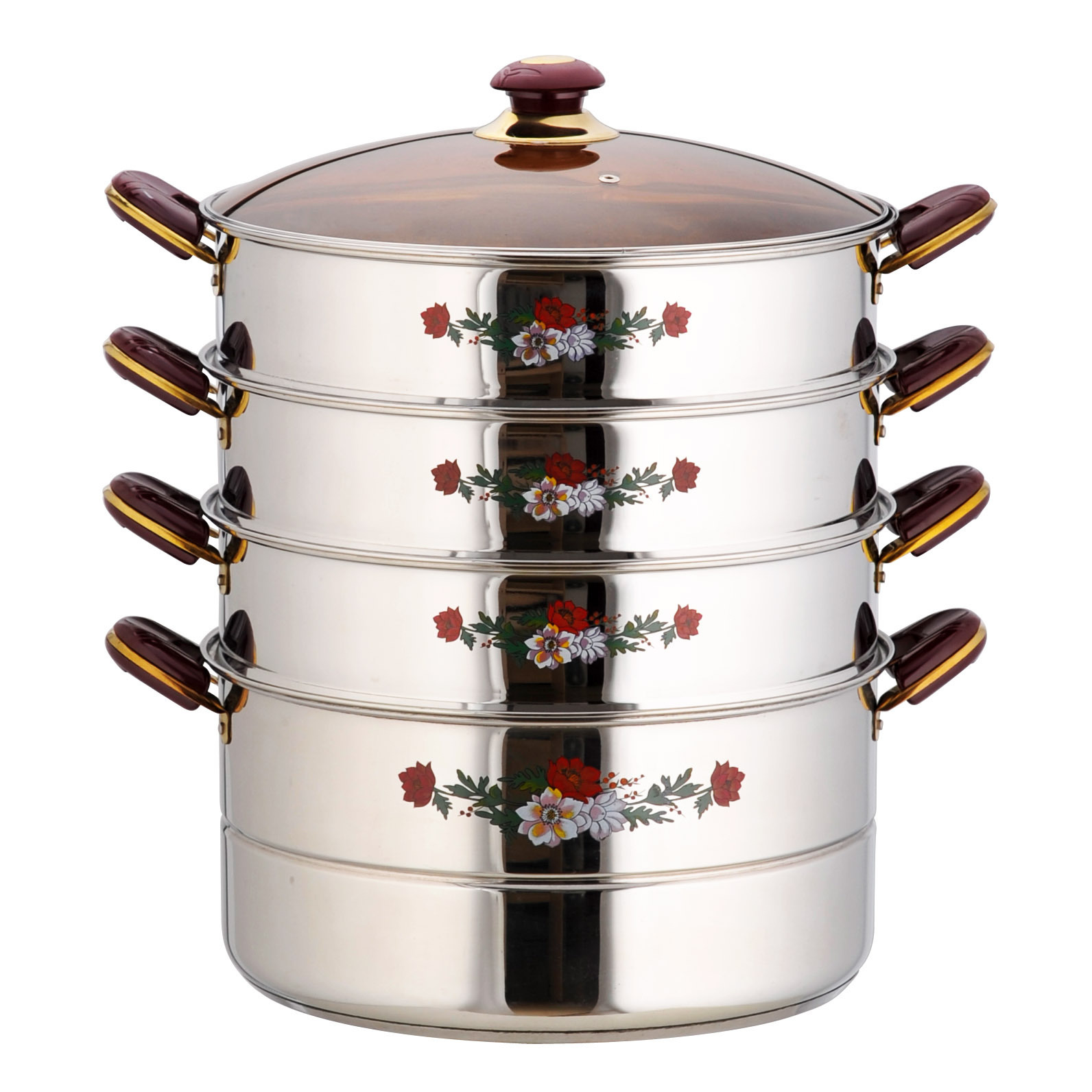 Stack and Steamer Pot Set 4-layer Stainless Steel with Glass Lid Soup & Stock Pots Metal Eco-friendly