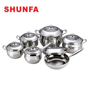 Shunfa Kitchen Cookware 12-pc stainless steel non-stick cookware set copper bottom stainless steel cookware set