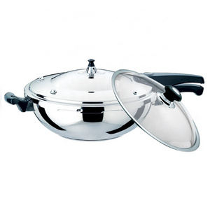 Popular Middle Pressure Frying Pan 304 Stainless Steel with Polished Surface and Glass Lid Convenient Safe