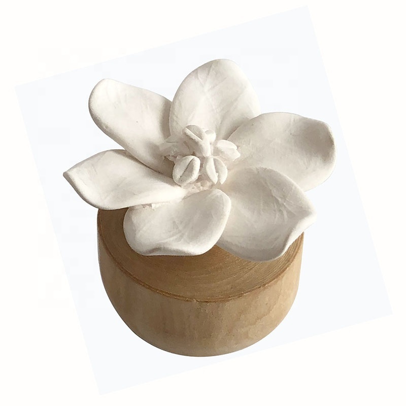 Wholesale Custom Air Freshener Ceramic Flower Diffuser Essential Oil Aroma Stone+Wood Diffuser SA-2108