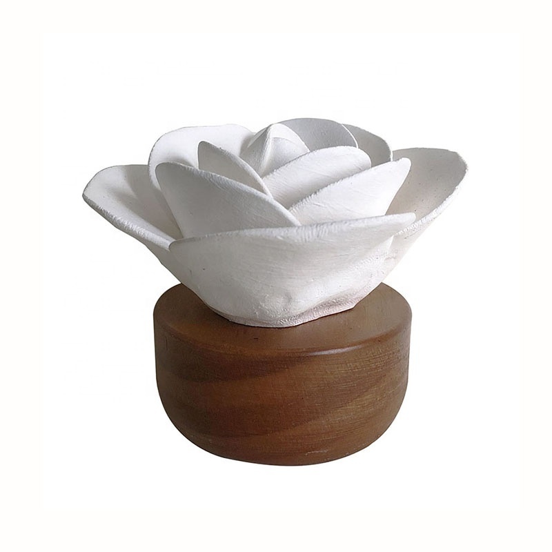 Wholesale Custom Air Freshener Ceramic Flower Diffuser Essential Oil Aroma Stone+Wood Diffuser SA-2108