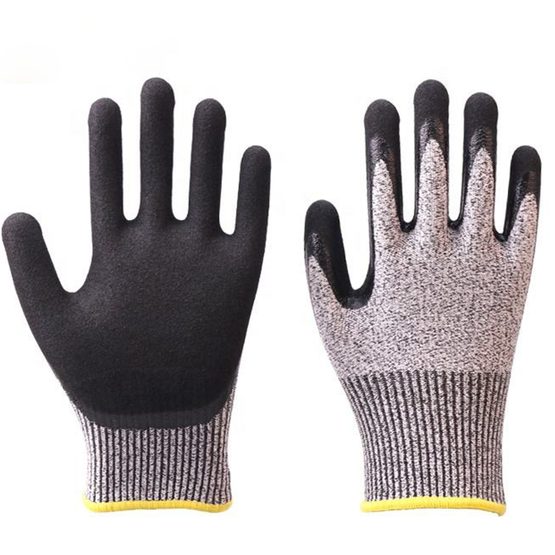 High Quality Anti Cut Gloves Level 5 CE Nitrile Sandy Coated cut resistant hand carpenter meat Gloves