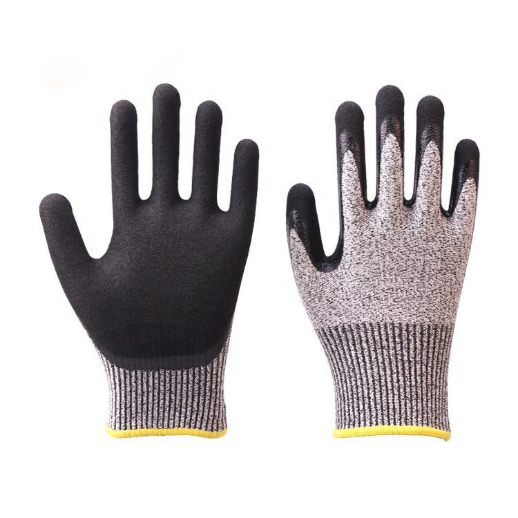 High Quality Anti Cut Gloves Level 5 CE Nitrile Sandy Coated cut resistant hand carpenter meat Gloves