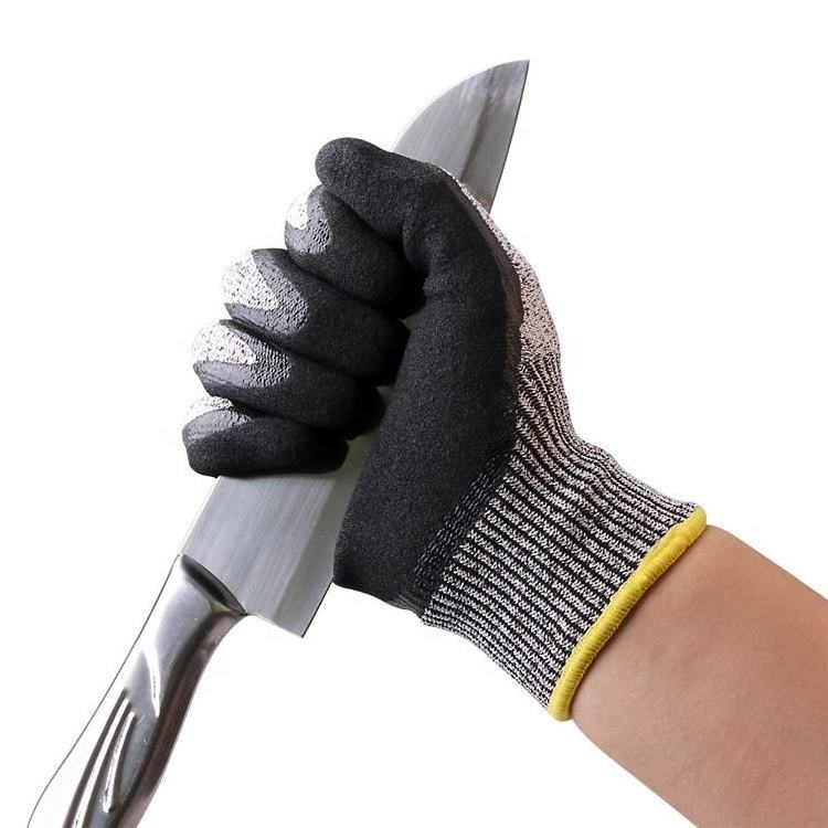 High Quality Anti Cut Gloves Level 5 CE Nitrile Sandy Coated cut resistant hand carpenter meat Gloves