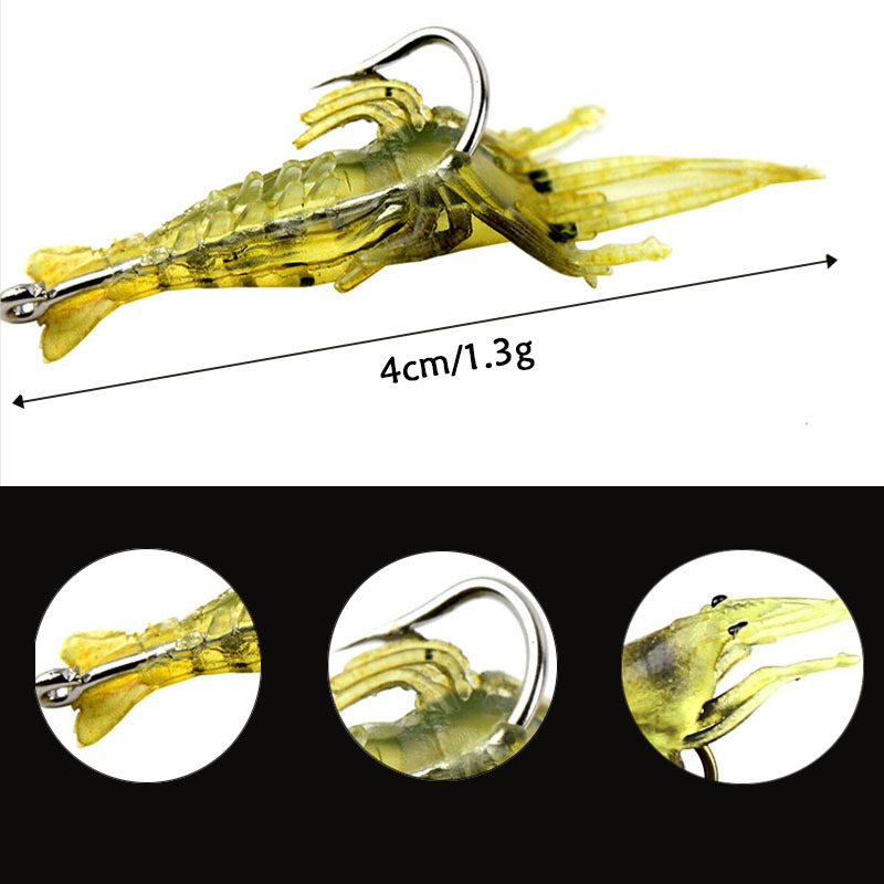 Luminous Shrimp for night fishing Lure 4cm Soft Prawn Shrimp Fishing Lure Bionic Artificial Bait With Lead Sea Fishing