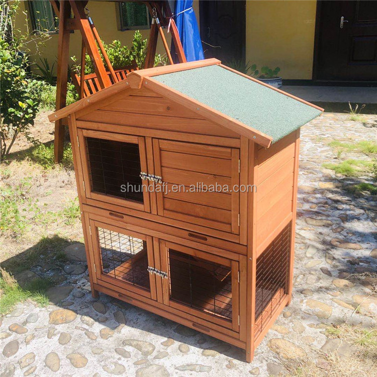 SDR009-T2 Outdoor double decker 2 story rabbit hutches wooden rabbit hutch