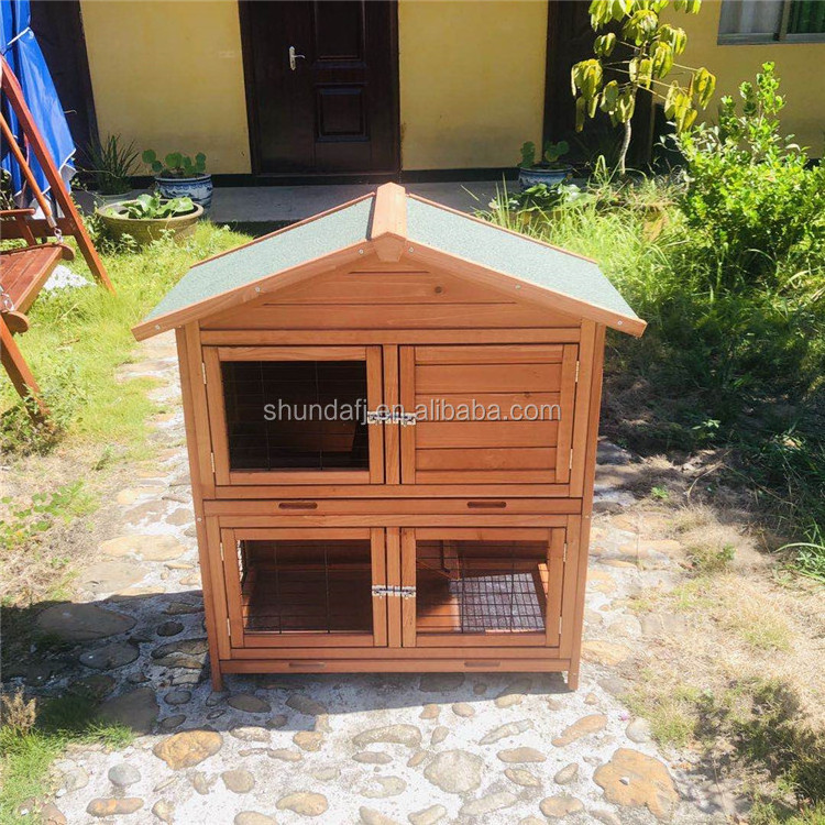 SDR009-T2 Outdoor double decker 2 story rabbit hutches wooden rabbit hutch