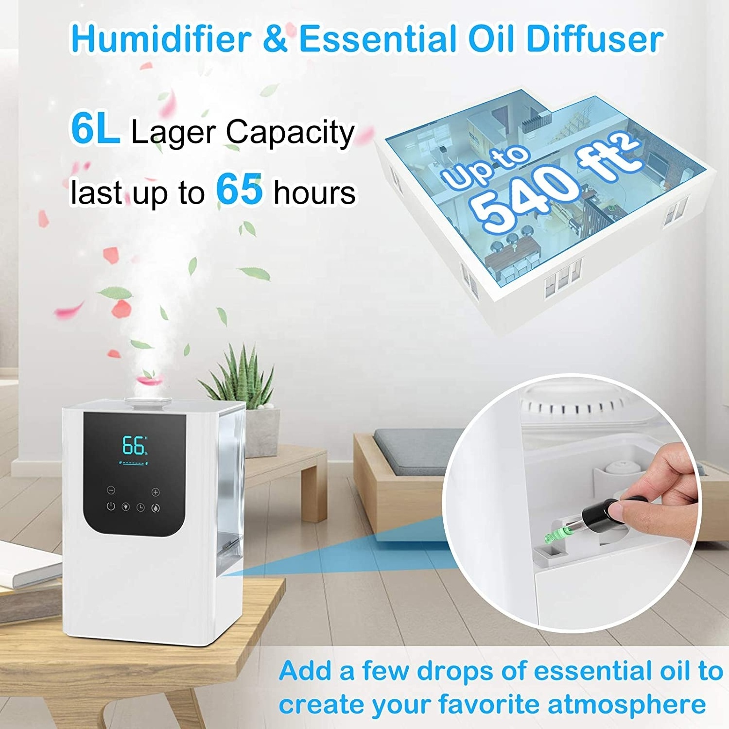 6L Top filling ultra-quiet touch control humidifier air ultrasonic water filter warm mist spray purify remote Air humidifier