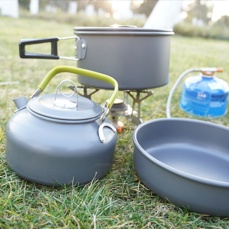 Camping Cookware Set Gear Campfire Non-Stick Cooking Lightweight Stackable Pot Pan Bowls with Storage Bag for Outdoor Hiking