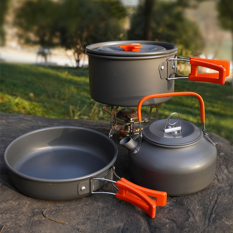 Camping Cookware Set Gear Campfire Non-Stick Cooking Lightweight Stackable Pot Pan Bowls with Storage Bag for Outdoor Hiking