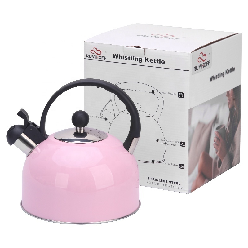 Pink Tea Pot Stainless Steel Metal 2.5L Customized Kitchen Home Modern Whistling Pots Coffee Tea Kettle