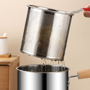 Noodle pot with basket deep fry 304 stainless steel fryer pot french fries fried chicken tempura frying pot wooden hands