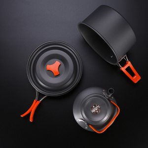 Camping Cookware Set Gear Campfire Non-Stick Cooking Lightweight Stackable Pot Pan Bowls with Storage Bag for Outdoor Hiking