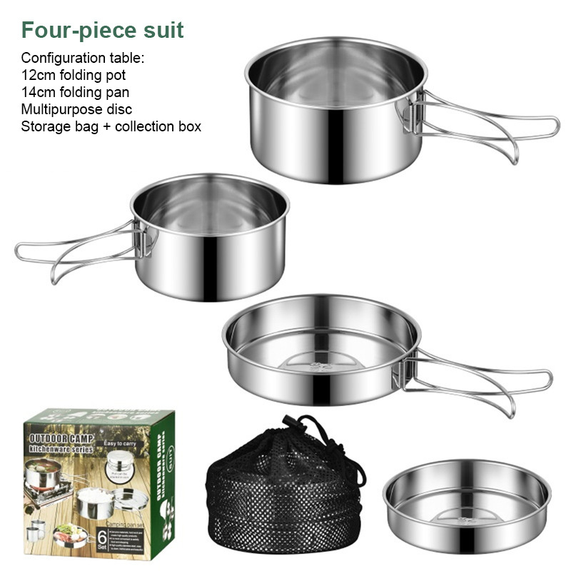 304 Stainless Steel Camping Cooking Set Cookware Portable Outdoor Hiking Picnic BBQ Mess Kits with Cups