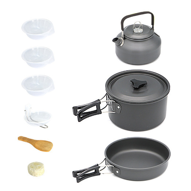 Non-Stick Cooking Camping Cookware Set Gear Campfire Lightweight Stackable Pot Pan Bowls for Outdoor Hiking