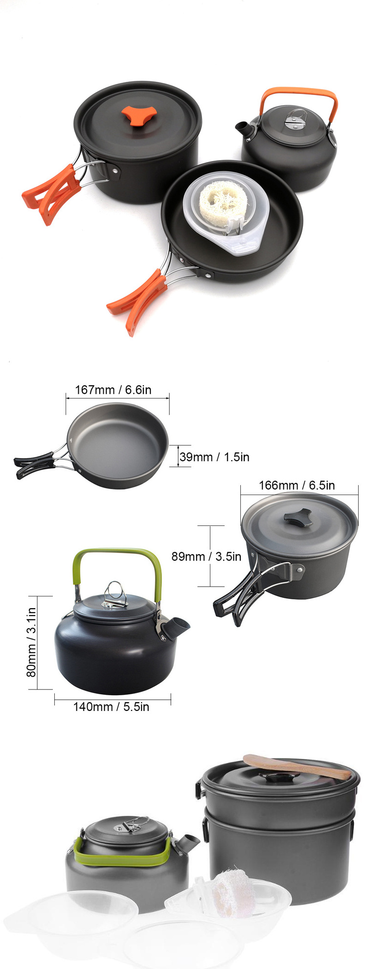 Non-Stick Cooking Camping Cookware Set Gear Campfire Lightweight Stackable Pot Pan Bowls for Outdoor Hiking