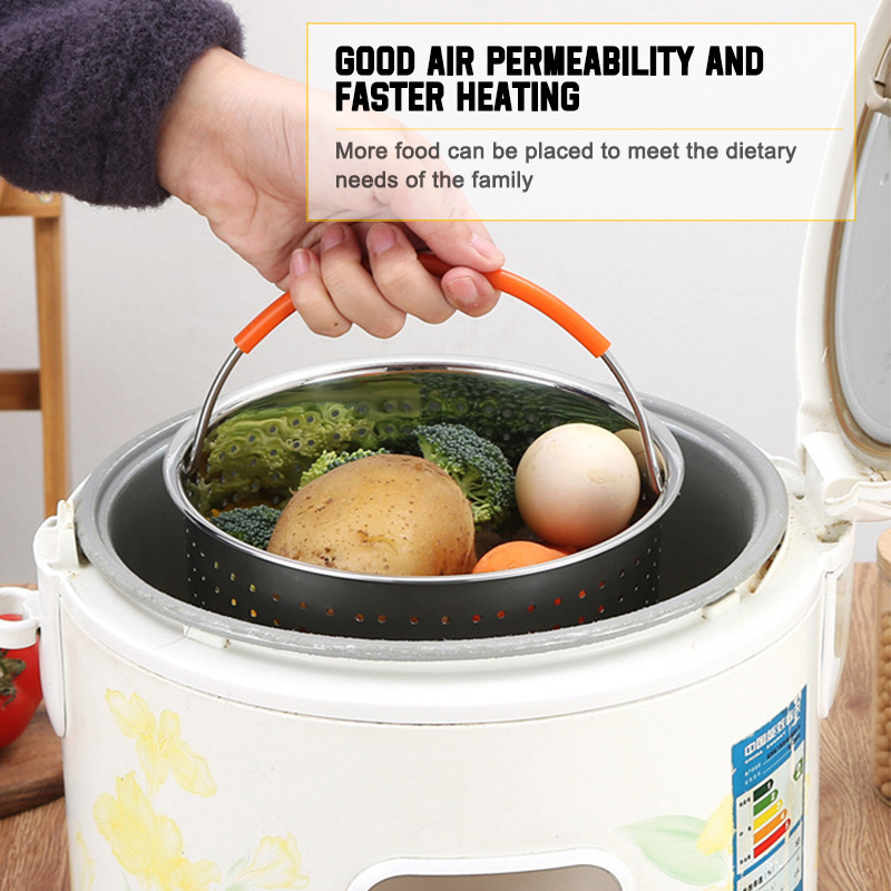 3/6/8 Qt 304 Stainless Steel Pressure Cooker Steamer Basket Accessories with Silicone Covered Handle