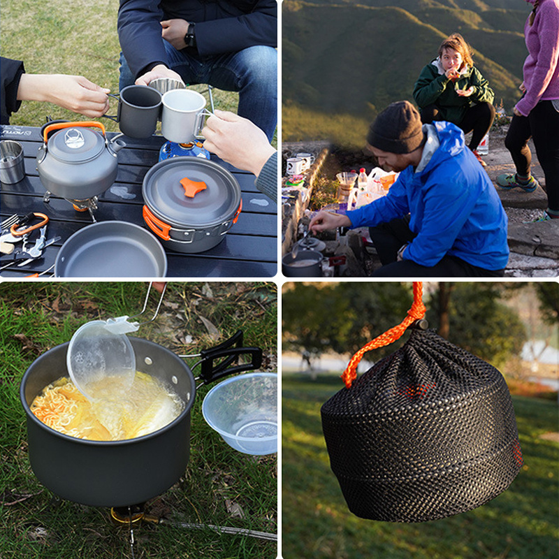 Camping Cookware Set Gear Campfire Non-Stick Cooking Lightweight Stackable Pot Pan Bowls with Storage Bag for Outdoor Hiking