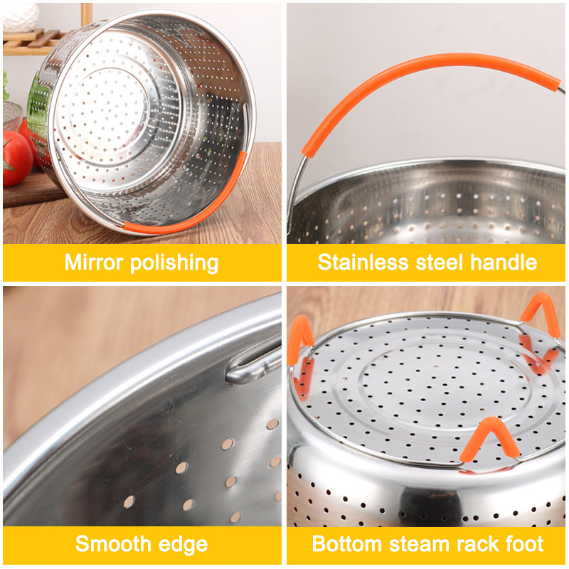 3/6/8 Qt 304 Stainless Steel Pressure Cooker Steamer Basket Accessories with Silicone Covered Handle